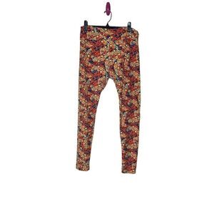 LuLaRoe Women's Leggings One Size Orange Red Floral Pattern Soft Stretchy